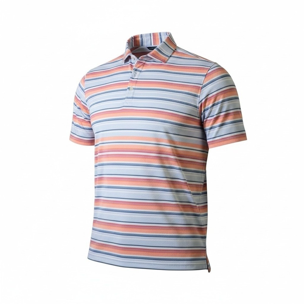 Johnnie-O Mens Striped Performance Polo Shirt Blue Orange Pink Size L